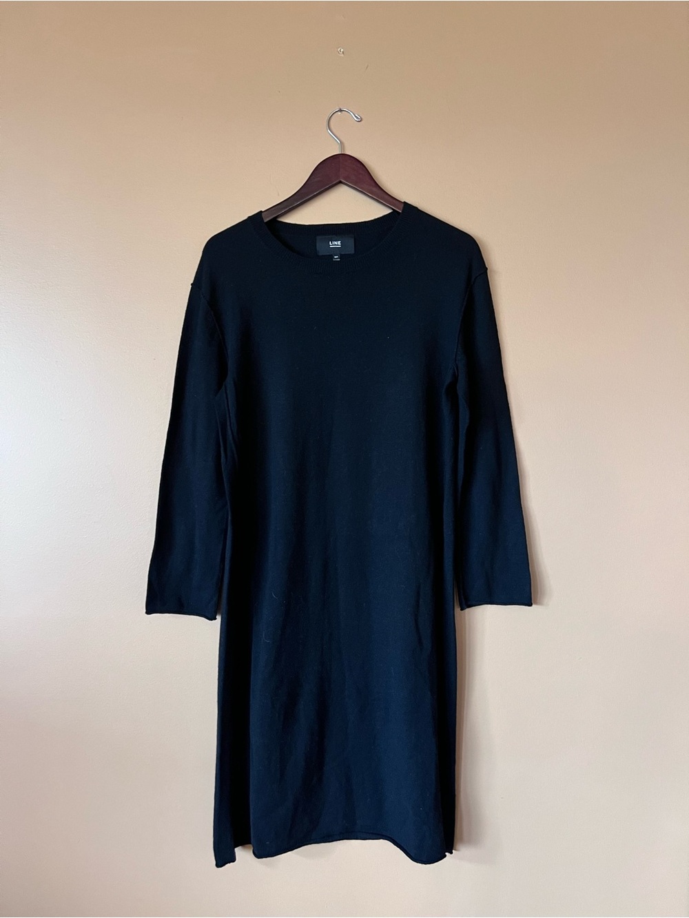 Black Long Sleeve Midi Crewneck Dress